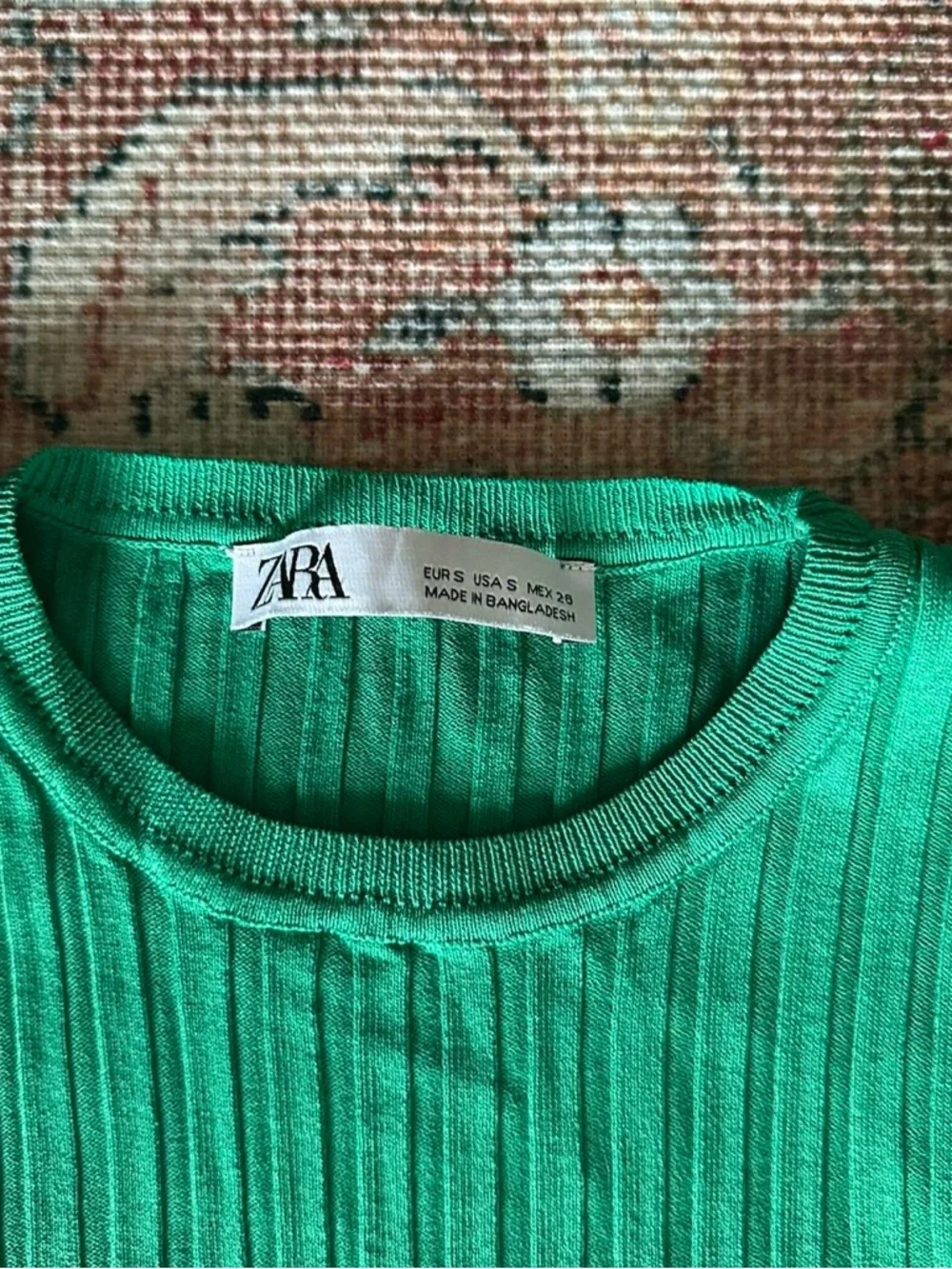 Zara Emerald Green Ribbed Ruffle Tank - Picture 2 of 2